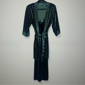 Vintage California Dynasty Emerald Green Velvet Nightgown and Robe Set 2pc 90s M